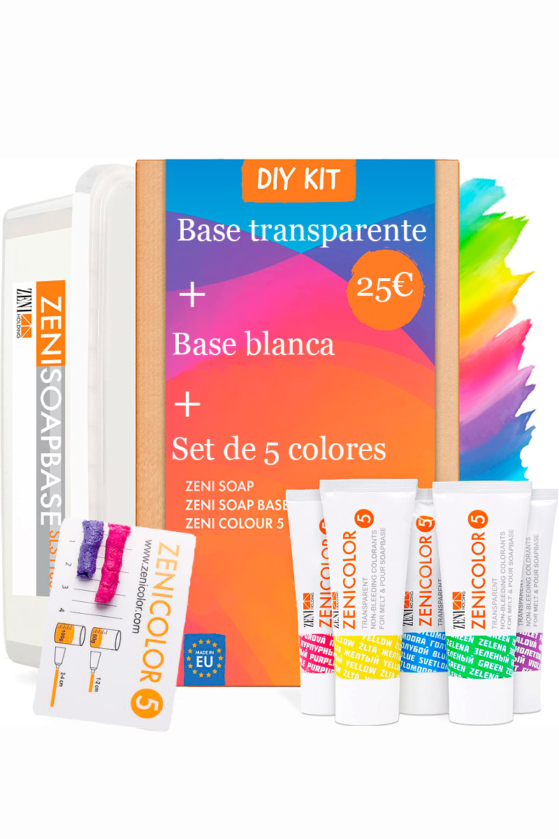 Kit base sabonete transparente + base branca + 5 tintas não migratórias